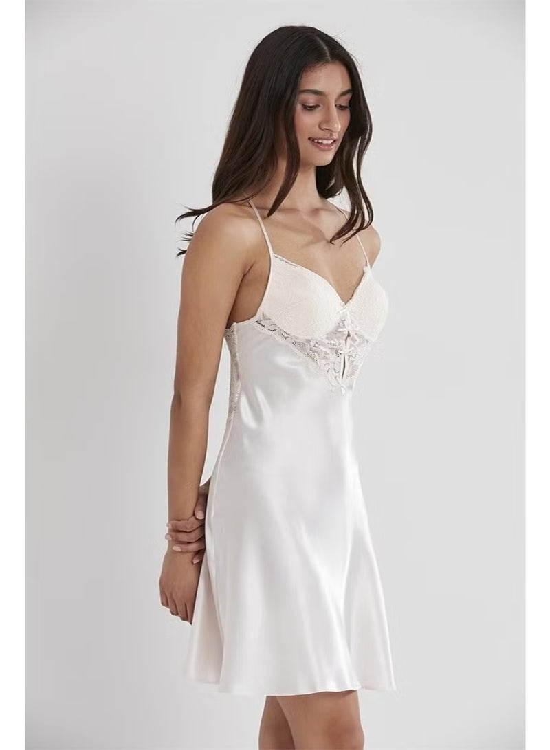 pierre cardin 680 Women's Rope Strap Satin Nightgown-Ecru - Image 1